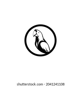 Parrot in Black and white vector illustration, mascot, logo. eps10