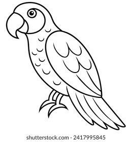 ilustración de vector en blanco y negro de loro para libro de coloración