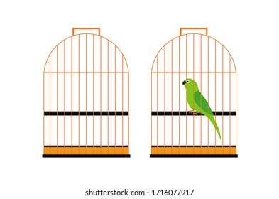 Parrot in a cage and second cage is empty vector illustration design