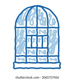 Icono de dibujo en jaula de loro vectorial. Dibujo manual de la línea azul del doodle en el símbolo de la jaula del loro. ilustración de símbolo aislado