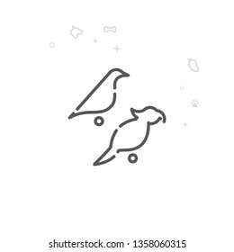 Parrot and Canary Vector Line Icon. Pet Supplies Symbol, Pictogram, Sign. Light Abstract Geometric Background. Editable Stroke. Adjust Line Weight. Design with Pixel Perfection.