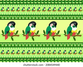 parrot cartoon character seamless pattern  on green background