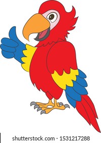 
Parrot Cartoon Showing Thump-UP, Drawing Vector Illustration