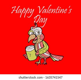 parrot cat celebrating valentine day. this is a vector. red background.