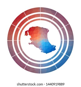 Parrot Cay badge. Bright gradient logo of island in low poly style. Multicolored Parrot Cay rounded sign with map in geometric style for your infographics.