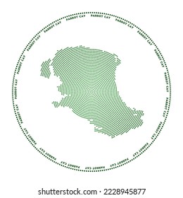 Parrot Cay round logo. Digital style shape of Parrot Cay in dotted circle with island name. Tech icon of the island with gradiented dots. Cool vector illustration.