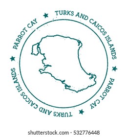 Parrot Cay vector map. Retro vintage insignia with island map. Distressed travel stamp with Parrot Cay text wrapped around a circle and stars. Parrot Cay map vector illustration.