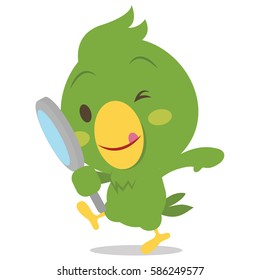 Parrot character with magnifying vector