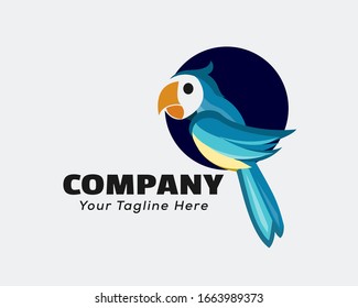 Parrot at circle hole logo design inspiration