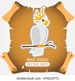Parrot Cockatoo white large. Vector stickers.