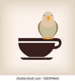 Parrot with coffee cup logo vector.