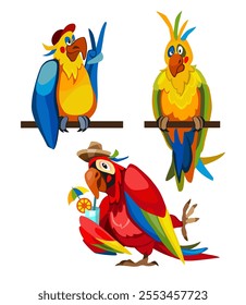 Parrot collection. Parrot in different poses. Vector illustration.