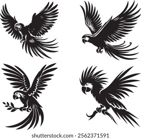 Parrot, collection of parrot silhouette vector art illustration