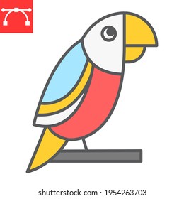 Parrot color line icon, pet and bird, macaw vector icon, vector graphics, editable stroke filled outline sign, eps 10