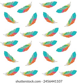 parrot colorfull feather linear illustration with thin edges