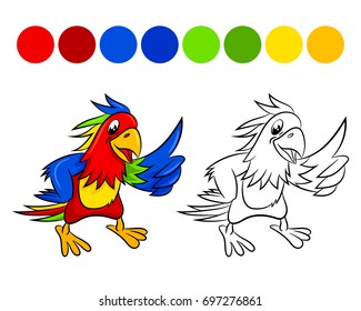 Parrot. Coloring book design for kids and children. Vector illustration Isolated on white background.