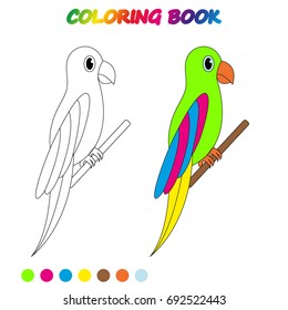 parrot   - coloring book. Worksheet. Game for kids -  coloring page.  Vector cartoon  illustration. 