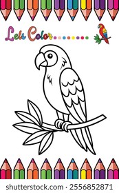 Parrot Coloring Page for Kids Fun Tropical Bird Outline for Creative Activities