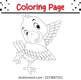 Parrot Coloring page vector illustration. Bird Coloring book for kids.