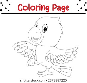 Parrot Coloring page vector illustration. Bird Coloring book for kids.