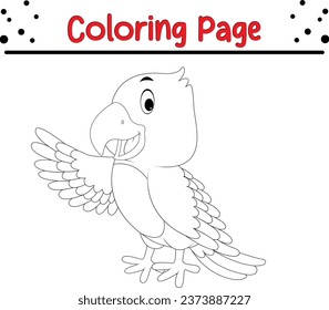 Parrot Coloring page vector illustration. Bird Coloring book for kids.