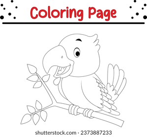 Parrot Coloring page vector illustration. Bird Coloring book for kids.