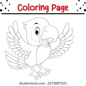 Parrot Coloring page vector illustration. Bird Coloring book for kids.