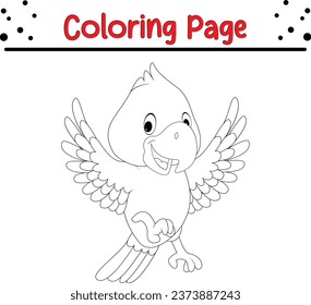 Parrot Coloring page vector illustration. Bird Coloring book for kids.