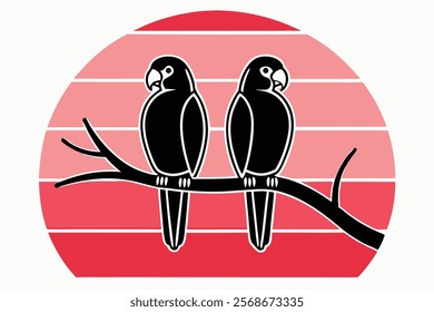 Parrot Couple on Tree Branch Vector Illustration