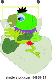 Parrot with crises on a bed