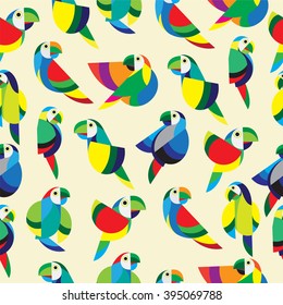 Parrot design pattern. Seamless pattern ivory background.