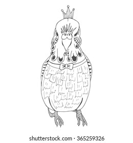Parrot in doodle style. Vector hand drawn illustration.