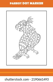 parrot dot marker coloring book. Line art design for kids printable coloring page.