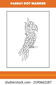 parrot dot marker coloring book. Line art design for kids printable coloring page.