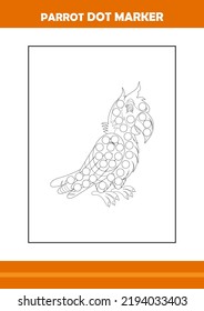 parrot dot marker coloring book. Line art design for kids printable coloring page.