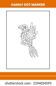 parrot dot marker coloring book. Line art design for kids printable coloring page.