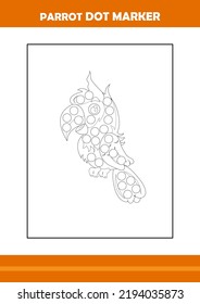 parrot dot marker coloring book. Line art design for kids printable coloring page.