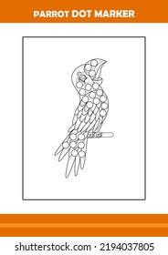libro de coloreado con marcador de punto de loro. Diseño de líneas de arte para la página de coloreado imprimible para niños.