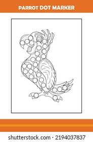 parrot dot marker coloring book. Line art design for kids printable coloring page.