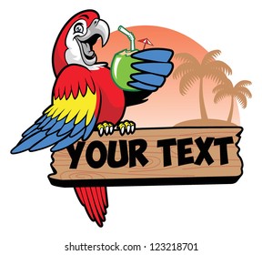 parrot drink a coconut water grip the text space