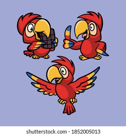 loro come chocolate, caballete y moscas logotipo animal paquete de ilustración de mascota