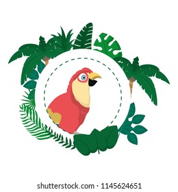 parrot with exotic branches leaves decoration