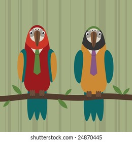 parrot fashion, perched parrots wearing ties.