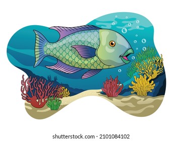 Parrot fish in the beautiful Coral reef