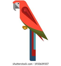 Parrot flat vector. Macaw icon. Tropical bird logo. Exotic ara illustration. Red colorful jungle winged and feathered pet