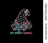 parrot and flowers colorful vintage retro animal design my spirit animal