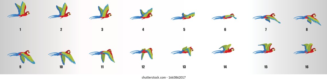 Parrot flying  animation sequence, loop animation sprite sheet