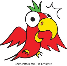 Parrot flying and looking surprised