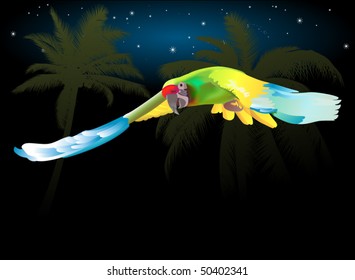 parrot flying through the jungle at night EPS-8