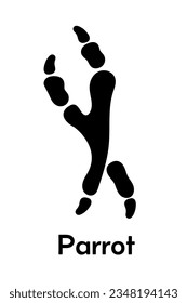 Parrot footprint black silhouette on white background. Bird track monochrome flat vector illustration.